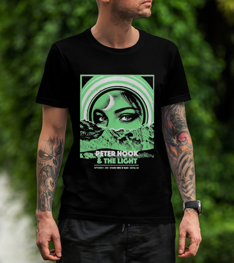 Peter Hook And The Light Boston MA Citizens House Of Blues September 4 2026 Event Crescent Moon Woman's Eyes Green Mountains T-Shirt