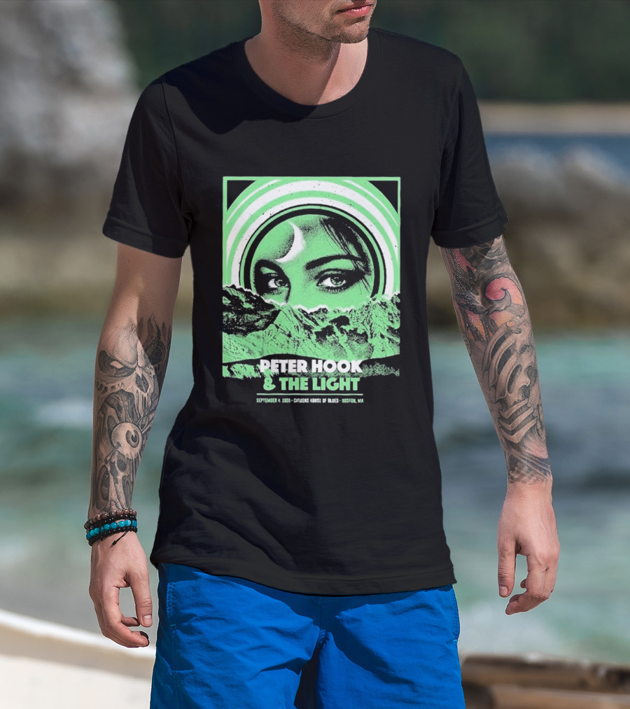Peter Hook And The Light Boston MA Citizens House Of Blues September 4 2026 Event Crescent Moon Woman's Eyes Green Mountains T-Shirt