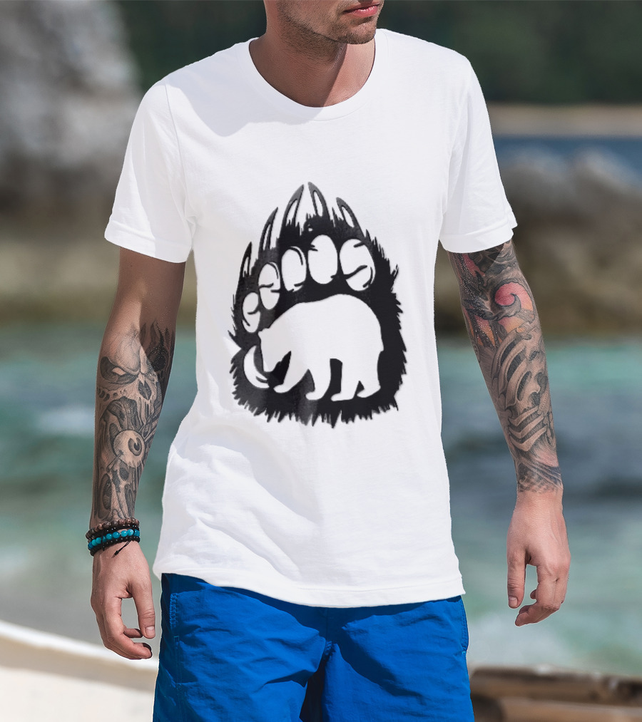 Black Sharp Clawed Grizzly Bear Paw Walking Silhouette Animal Print T-Shirt