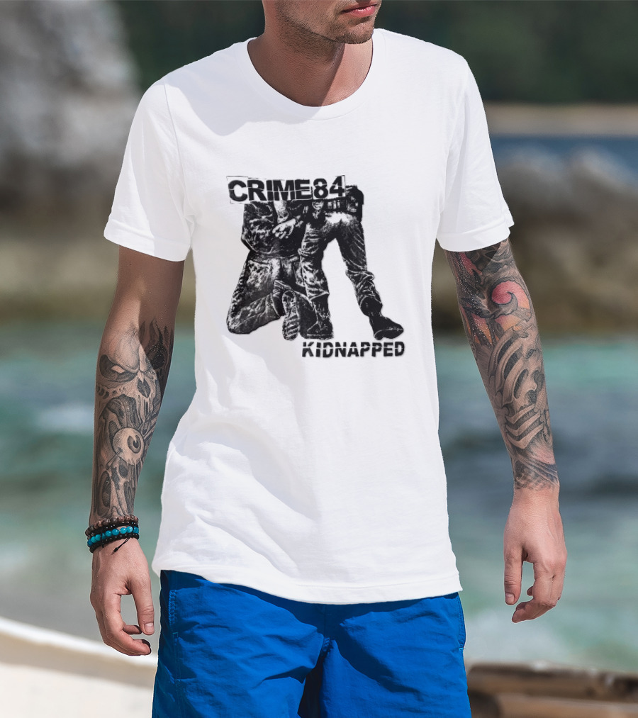 Crime 84 Kidnapped Kneeling Handcuffed Person Police Officer Sketch T-Shirt