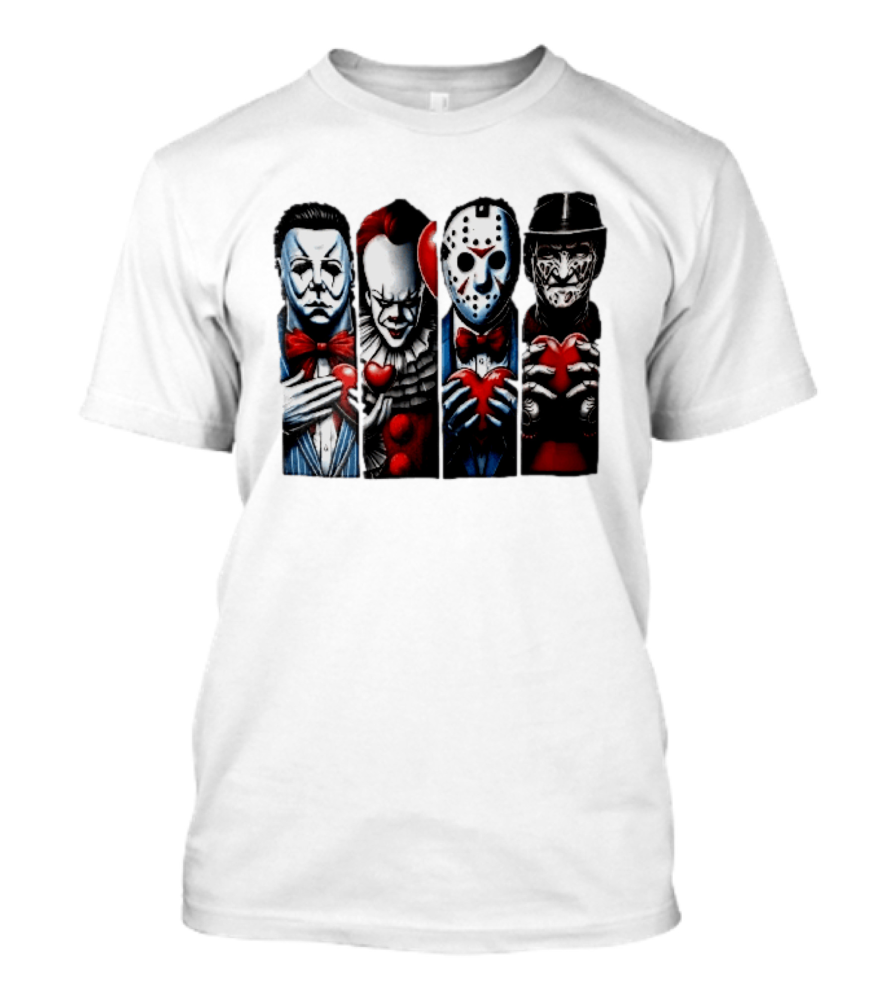 Classic Horror Villains With Red Valentine Hearts T-Shirt
