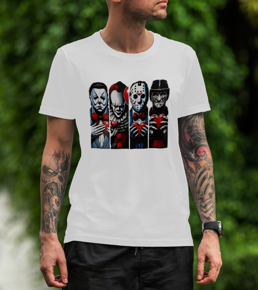 Classic Horror Villains With Red Valentine Hearts T-Shirt