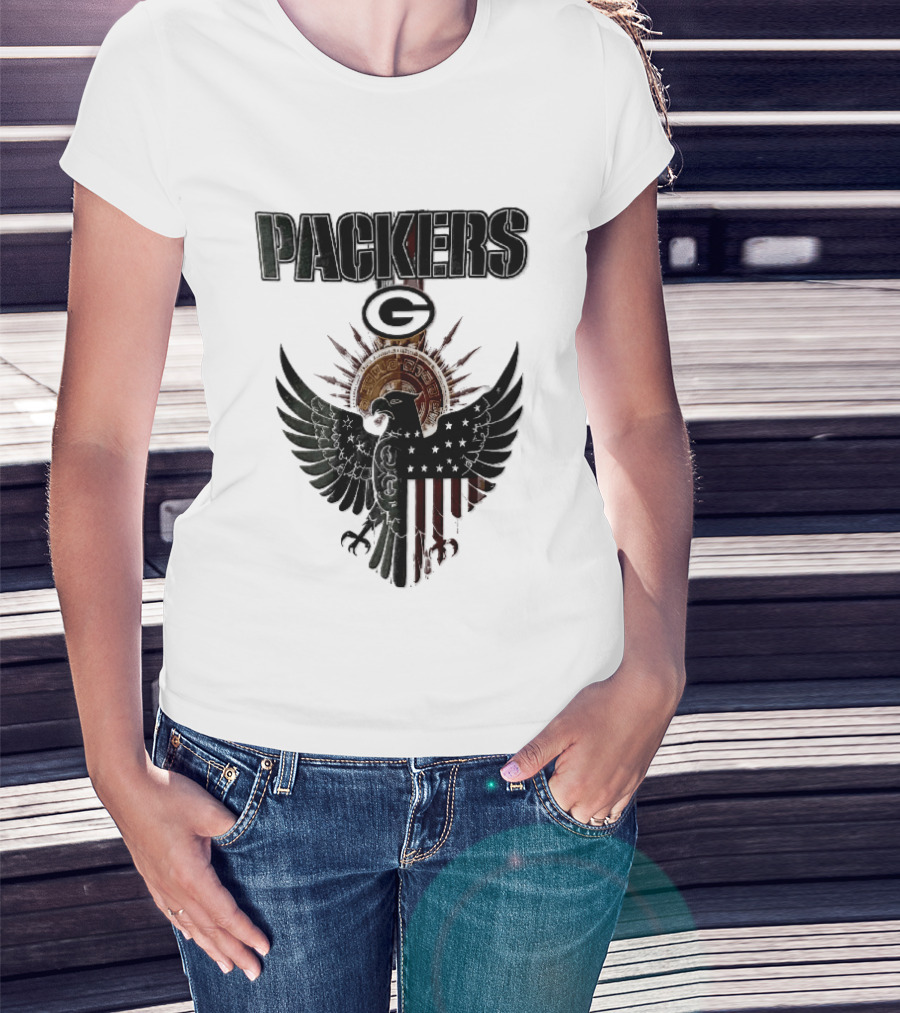 Packers Green Bay Eagle American Flag Aztec Sun T-Shirt