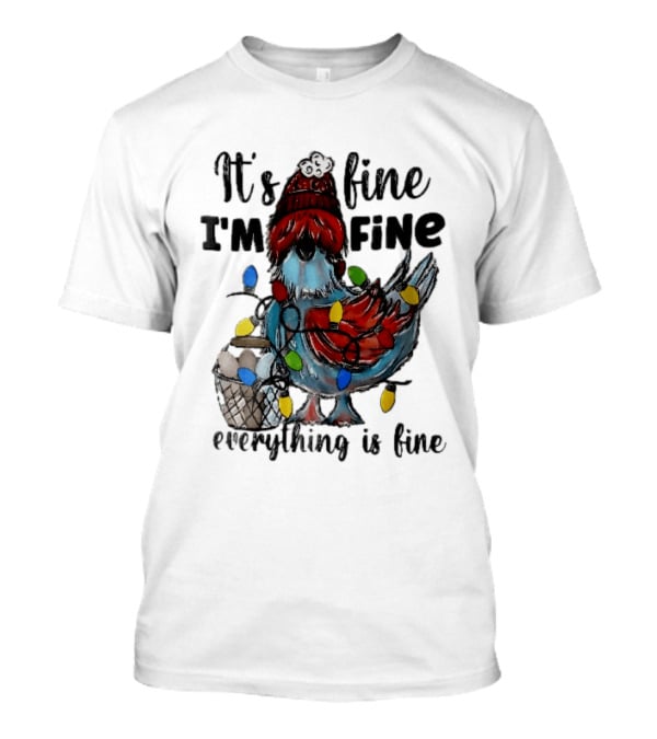 It's Fine I'm Fine Everything Is Fine Cartoon Chicken Tangled Christmas Lights T-Shirt