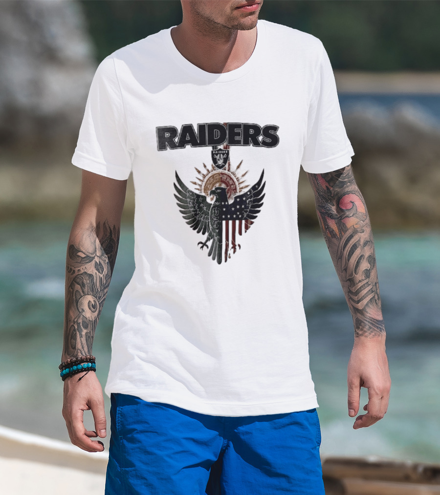 Las Vegas Raiders Mexican American Flag Split Aztec Eagle T-Shirt