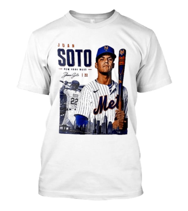 Juan Soto New York Mets MLB 22 Player Batting Skyline Collage T-Shirt