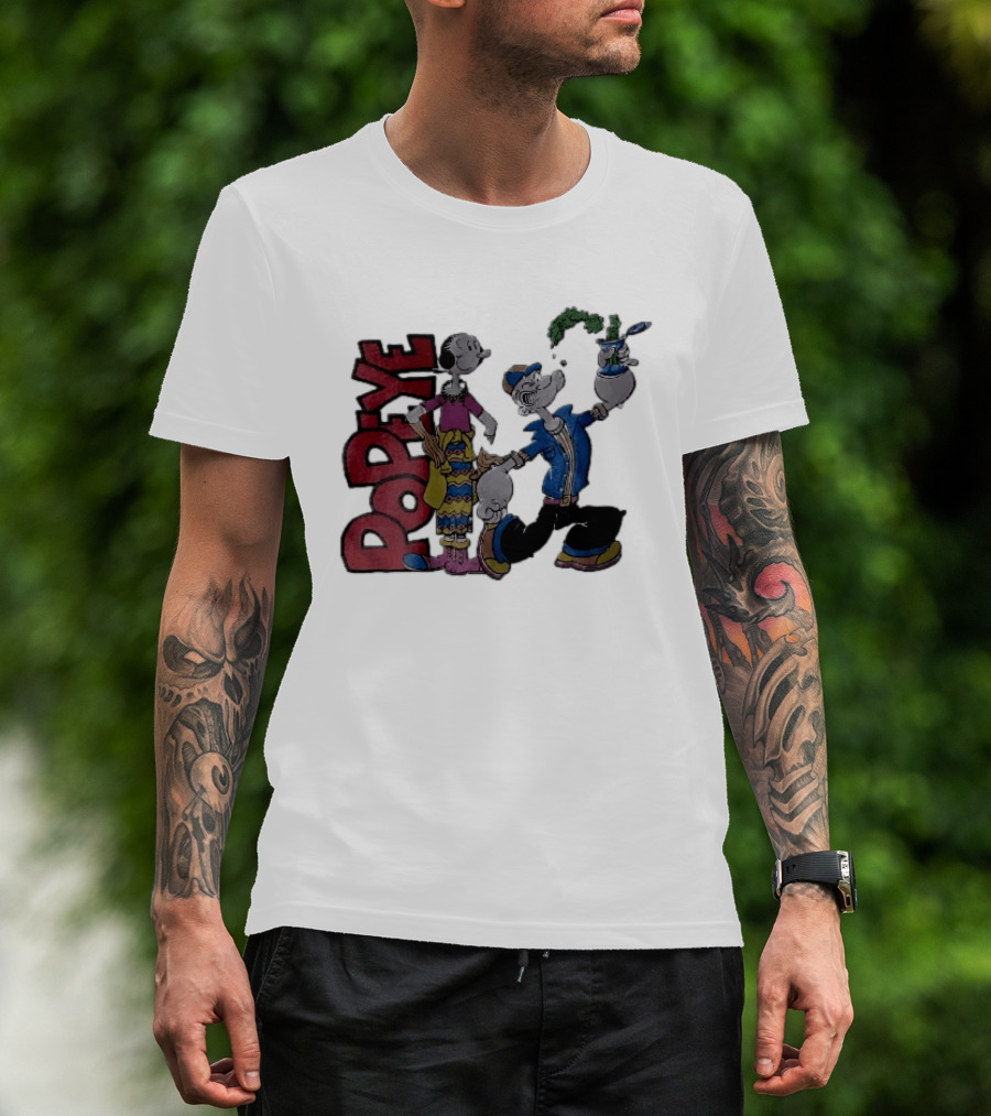 Popeye Cartoon Character With Olive Oyl Squeezing Spinach Can T-Shirt