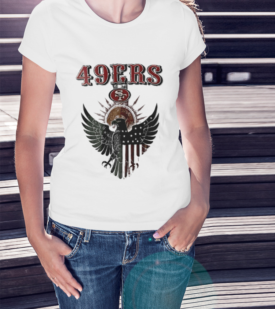 San Francisco 49ers Aztec Sunburst Eagle Mexican American Flag T-Shirt
