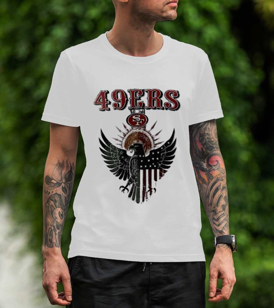 San Francisco 49ers Aztec Sunburst Eagle Mexican American Flag T-Shirt