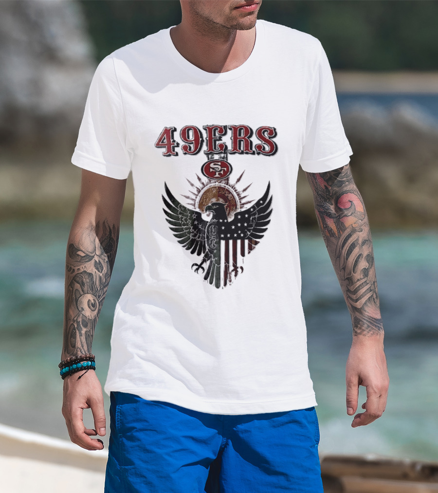 San Francisco 49ers Aztec Sunburst Eagle Mexican American Flag T-Shirt
