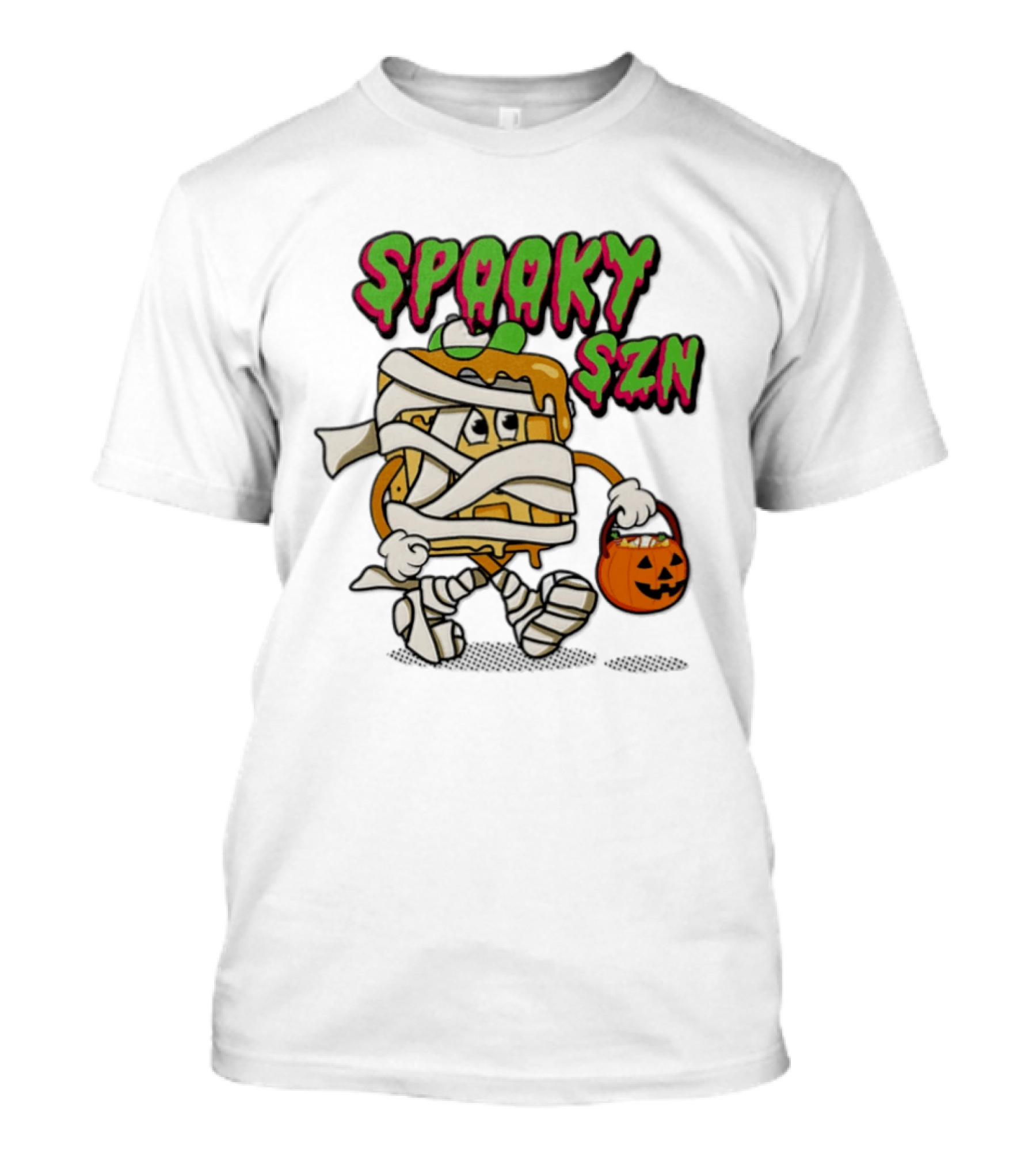 Spooky SZN Halloween 2026 Wrapped Waffle Monster With Pumpkin Bucket T-Shirt