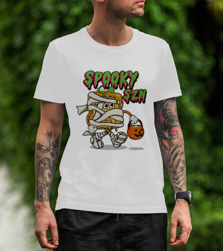 Spooky SZN Halloween 2026 Wrapped Waffle Monster With Pumpkin Bucket T-Shirt