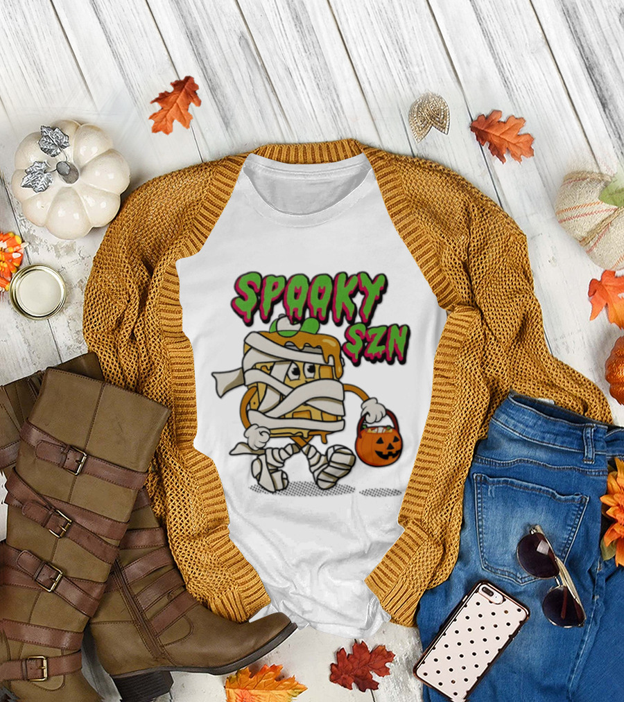 Spooky SZN Halloween 2026 Wrapped Waffle Monster With Pumpkin Bucket T-Shirt