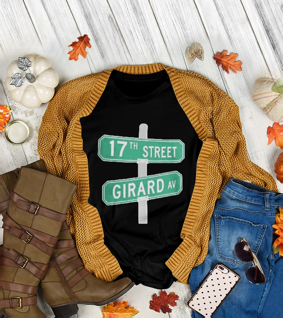 17th Street Girard Av Intersection Green Signs Metal Pole T-Shirt