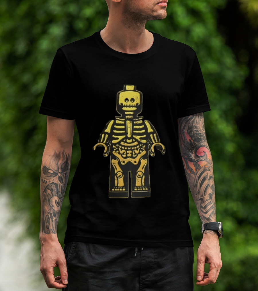 Lego Yellow Minifigure Skeleton X Ray Distressed Bones Line T-Shirt