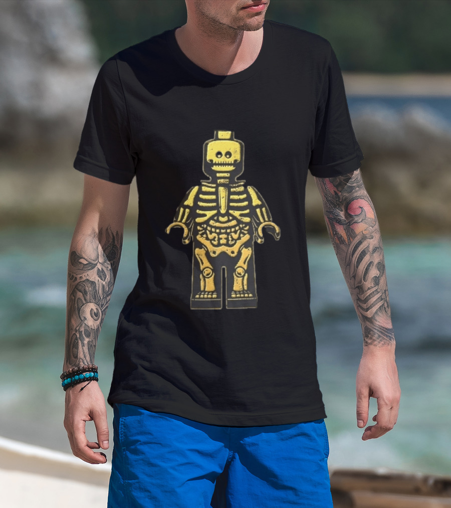 Lego Yellow Minifigure Skeleton X Ray Distressed Bones Line T-Shirt