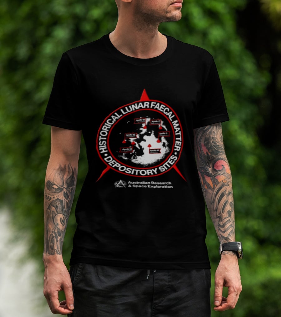 Historical Lunar Faecal Matter Depository Sites Australian Research And Space Exploration Moon Map Locations T-Shirt