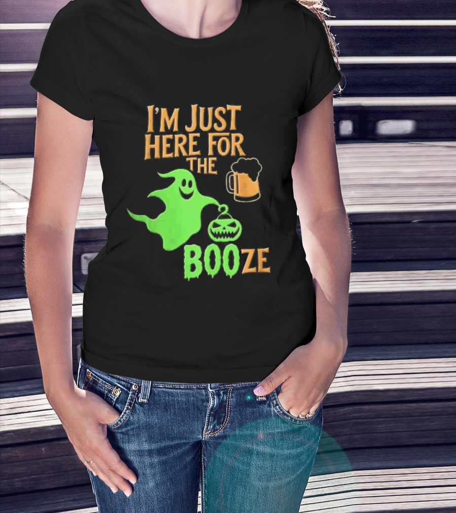 I'm Just Here For The Booze Green Ghost Pumpkin Lantern Beer T-Shirt
