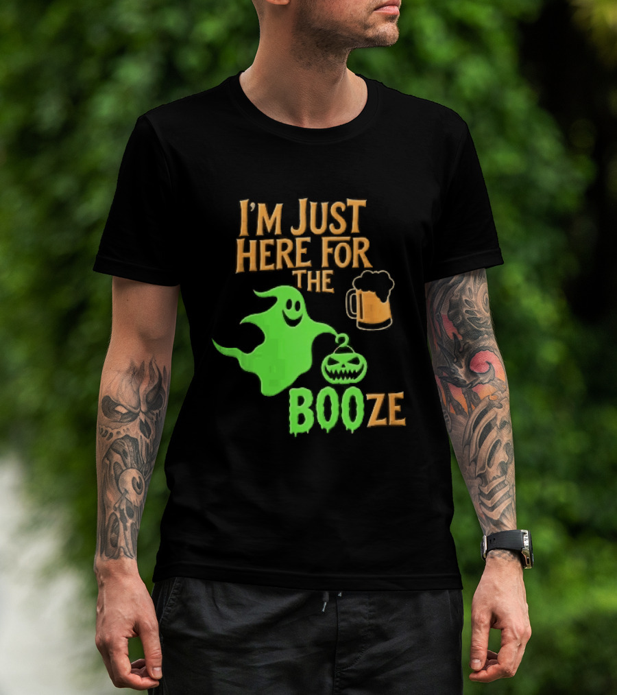 I'm Just Here For The Booze Green Ghost Pumpkin Lantern Beer T-Shirt
