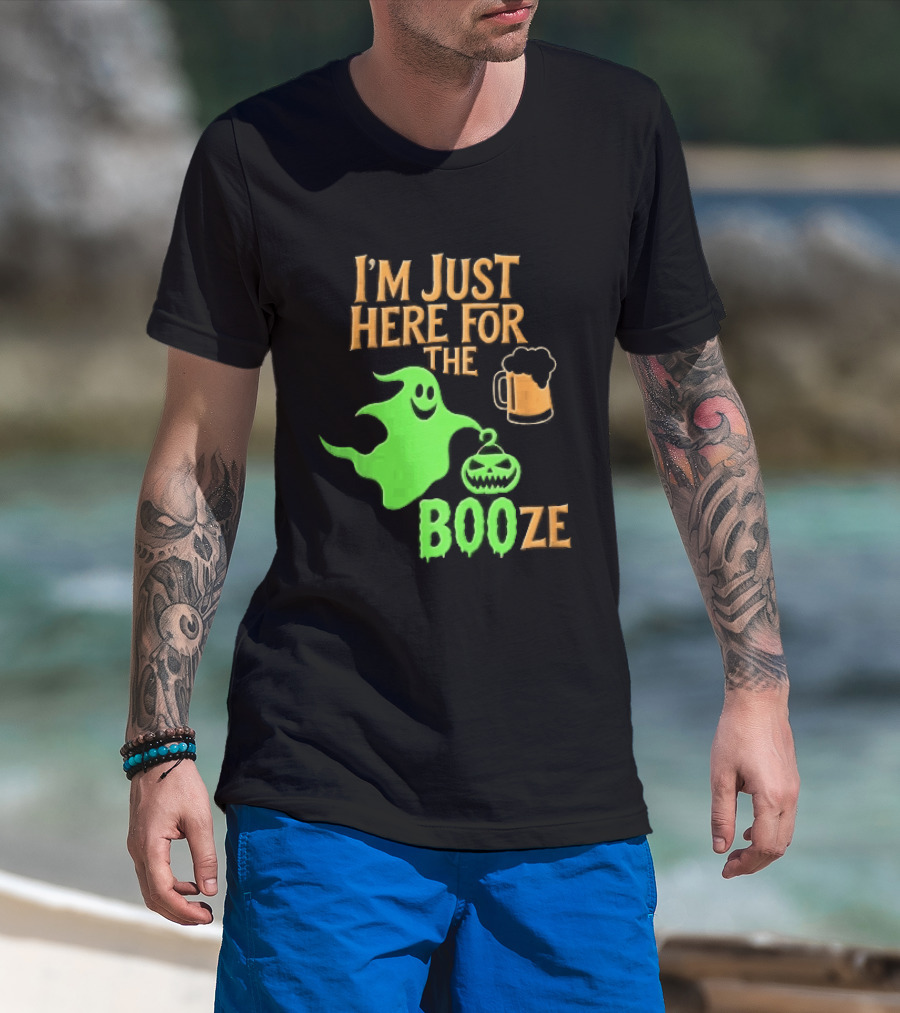 I'm Just Here For The Booze Green Ghost Pumpkin Lantern Beer T-Shirt