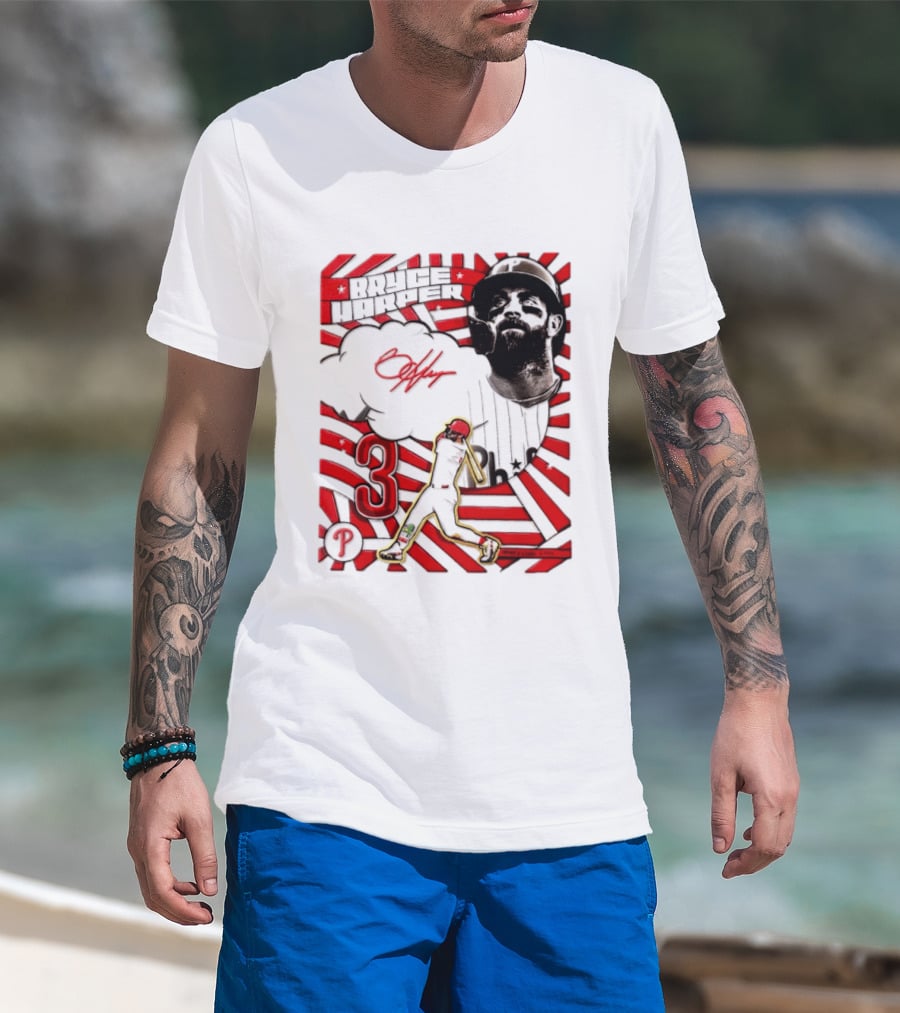Bryce Harper Philadelphia Phillies 2026 MLB Signature Number 3 T-Shirt