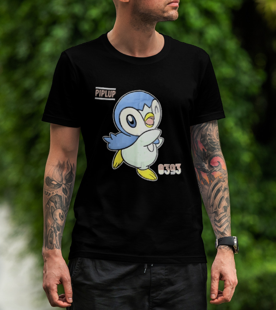 Piplup 0393 Cartoon Penguin Waving Paper Crease Sticker Yellow Feet T-Shirt