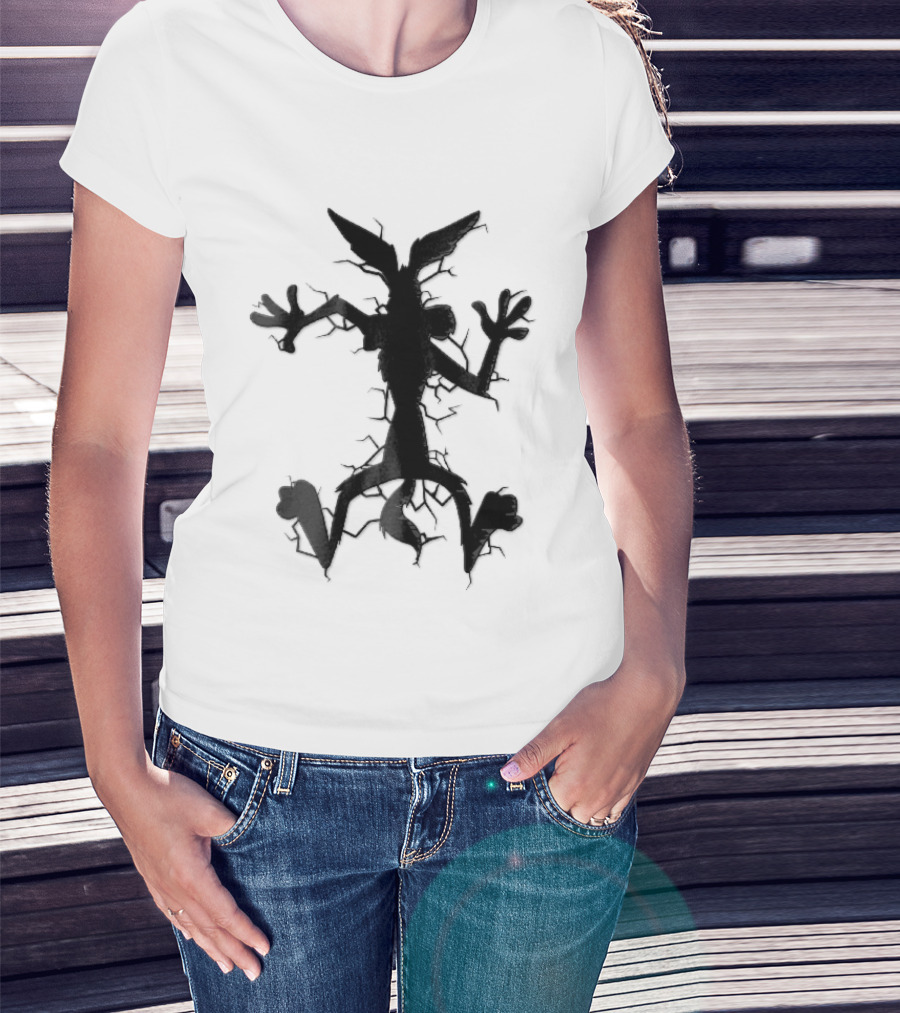 Cartoon Coyote Crash Fractured Stone Impact Hole T-Shirt