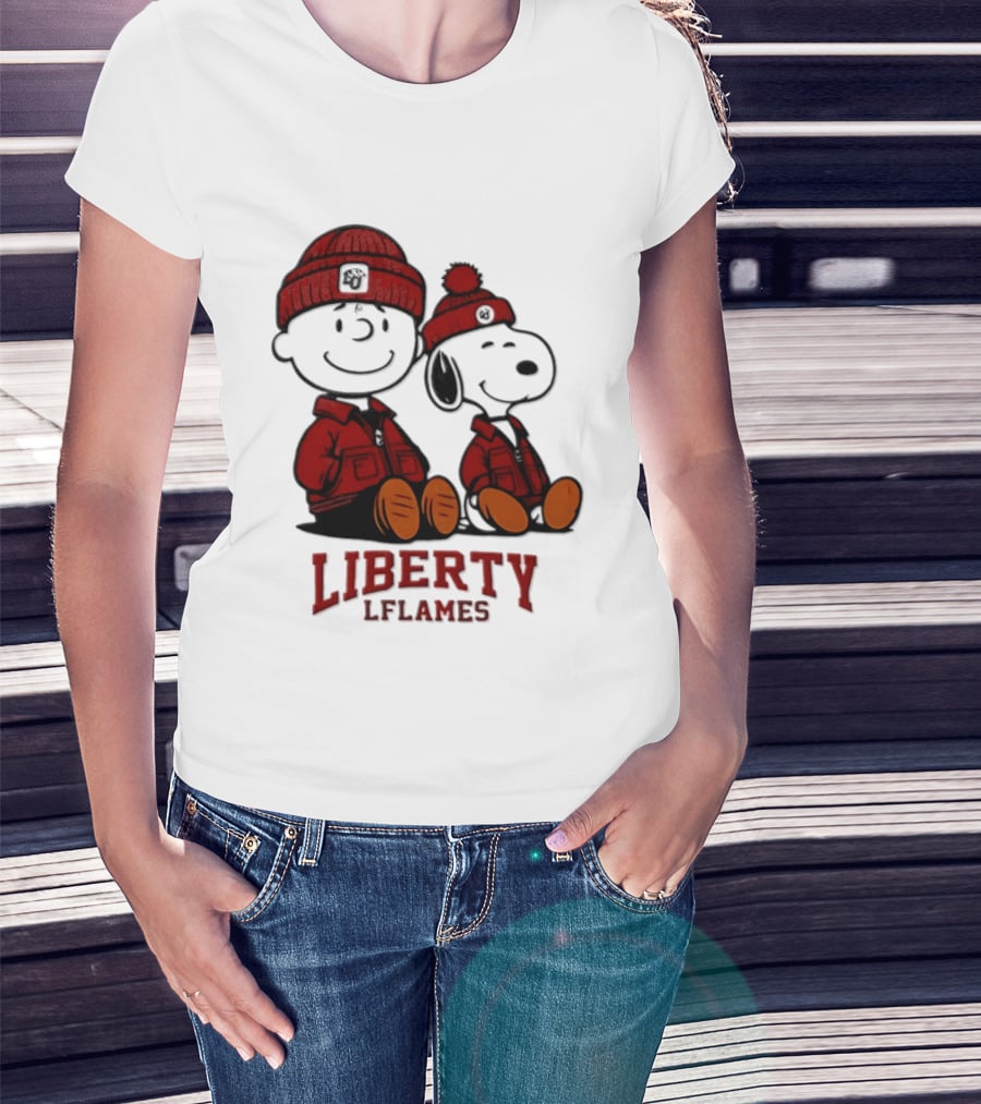 Charlie Brown Snoopy Liberty Flames NCAA Football 2026 Peanuts Collaboration T-Shirt