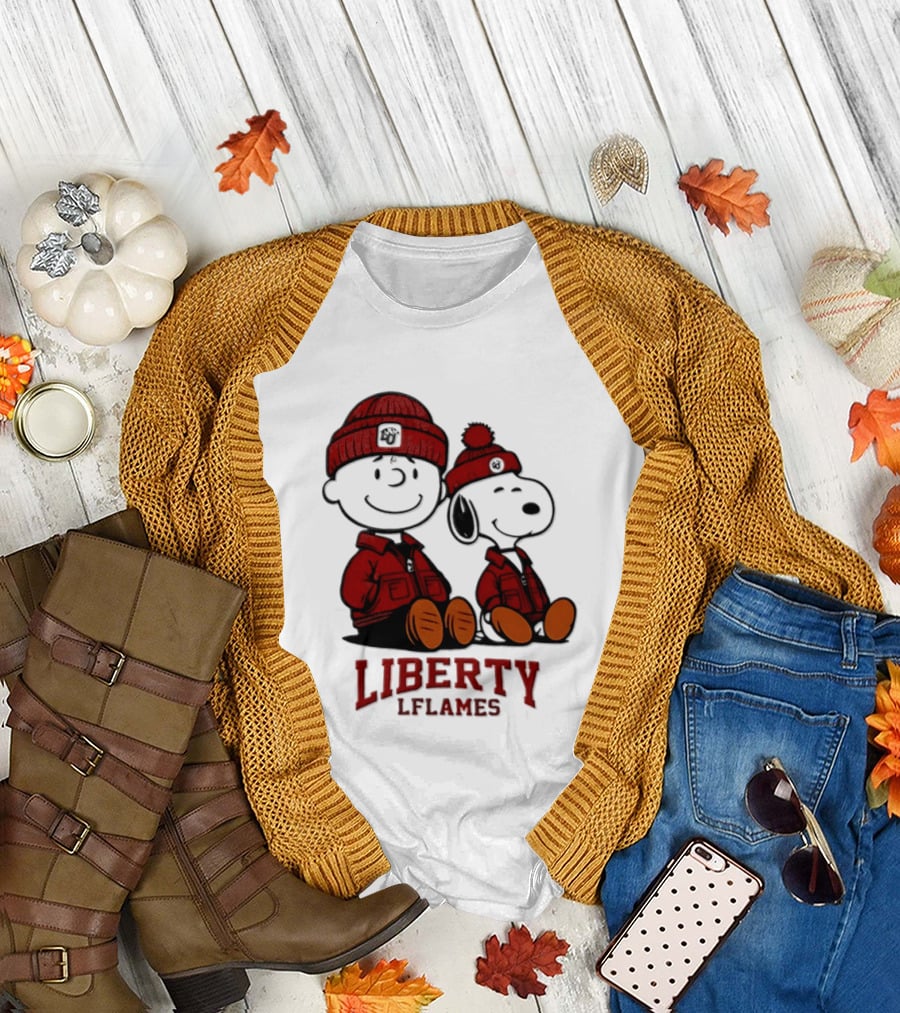 Charlie Brown Snoopy Liberty Flames NCAA Football 2026 Peanuts Collaboration T-Shirt