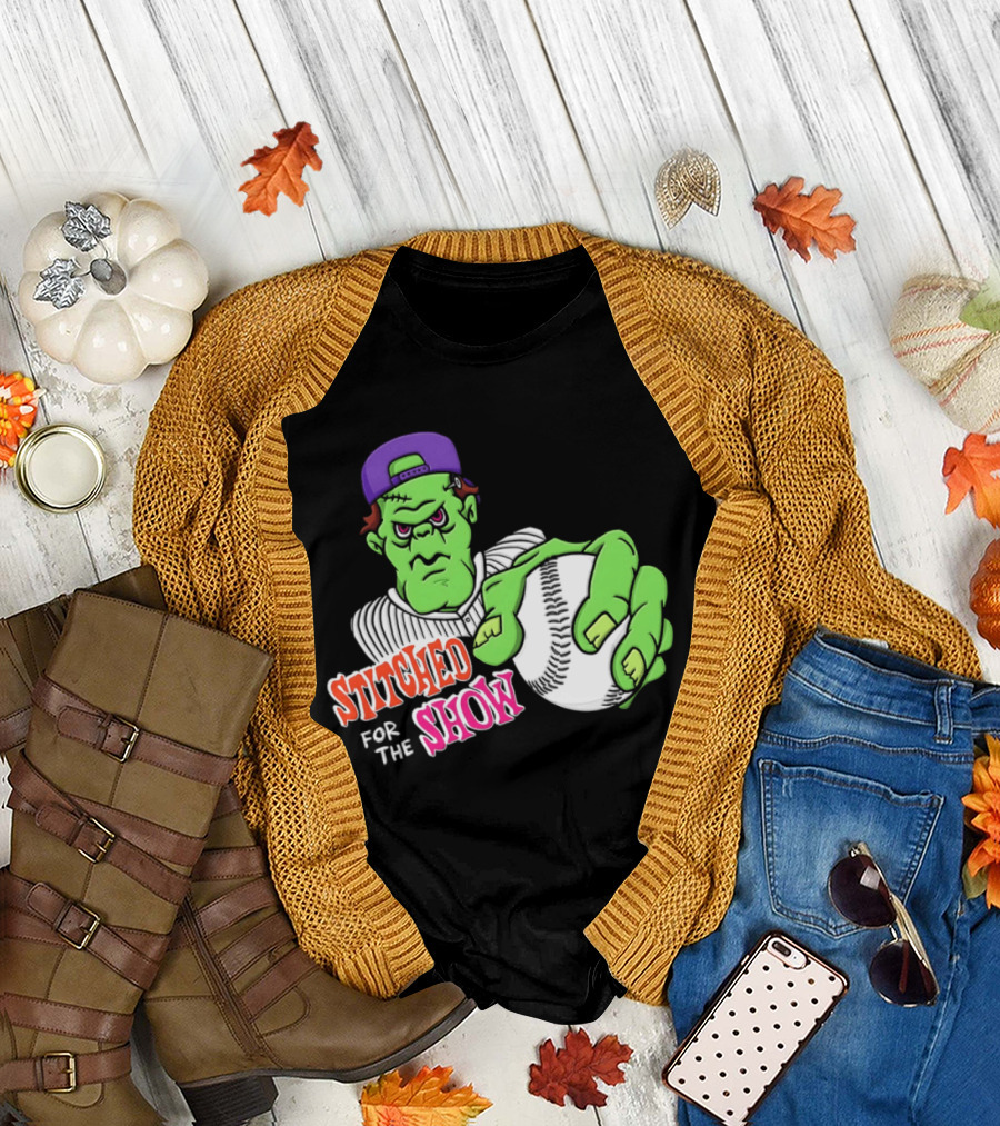 Stitched For The Show Baseball Monster Pitcher Cartoon T-Shirt