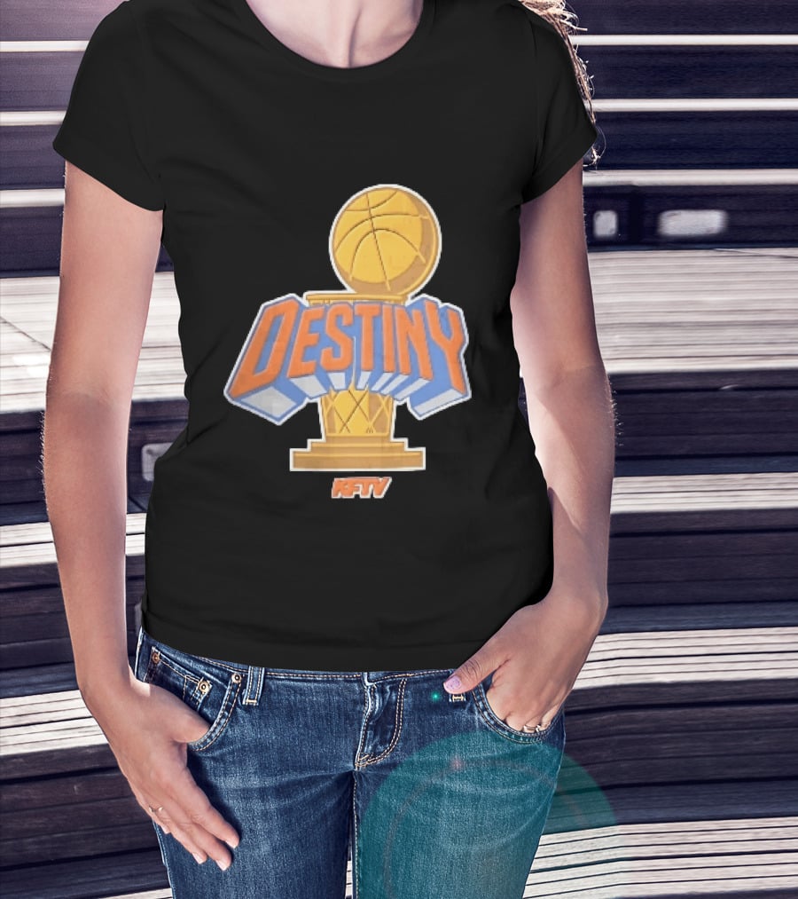 Destiny Gold Basketball Hoop Trophy Cartoon KFTV Orange Lettering T-Shirt