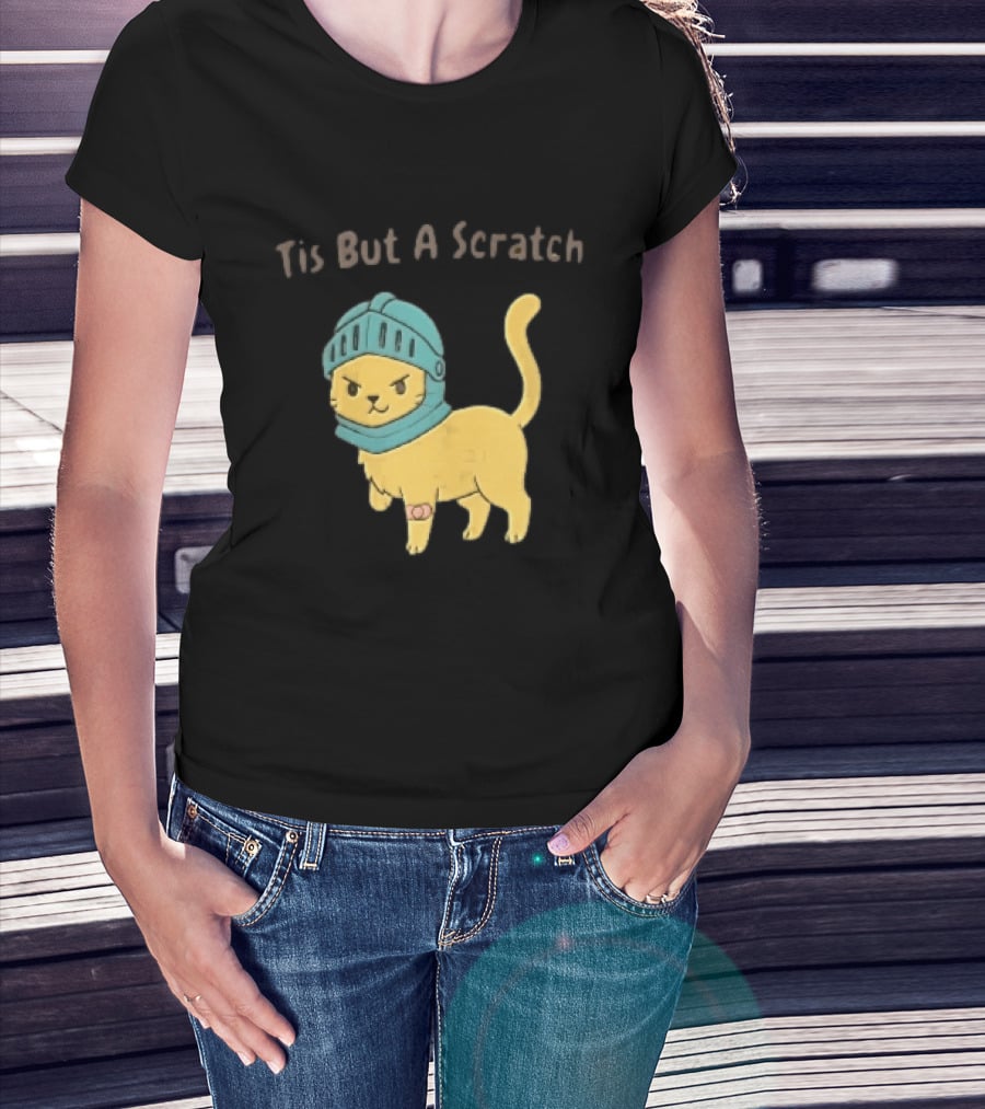 Tis But A Scratch Cartoon Cat Knight Helmet Bandage T-Shirt