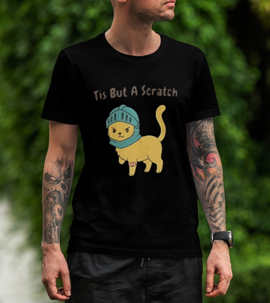 Tis But A Scratch Cartoon Cat Knight Helmet Bandage T-Shirt