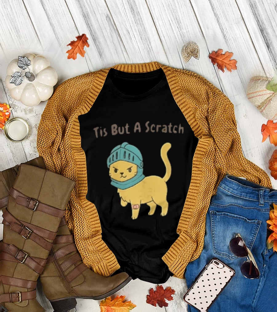 Tis But A Scratch Cartoon Cat Knight Helmet Bandage T-Shirt
