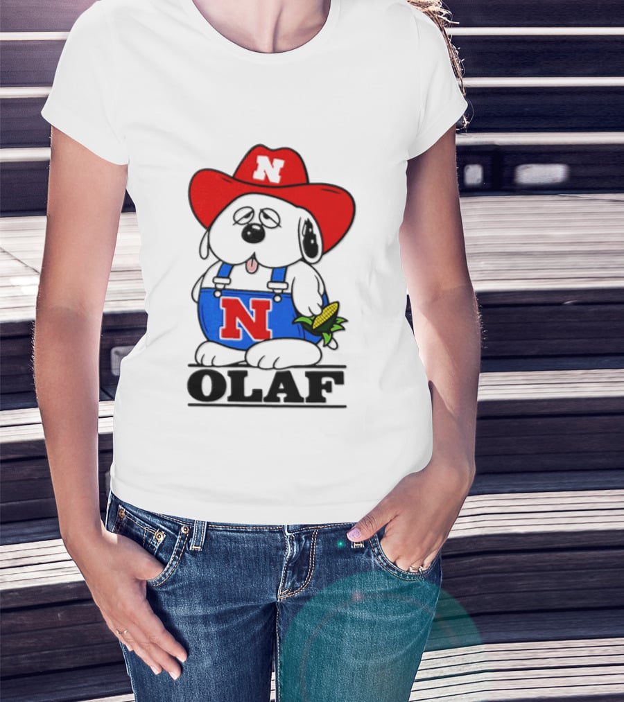 Nebraska Cornhuskers Olaf Dog In Overalls With Corn And Red Hat T-Shirt