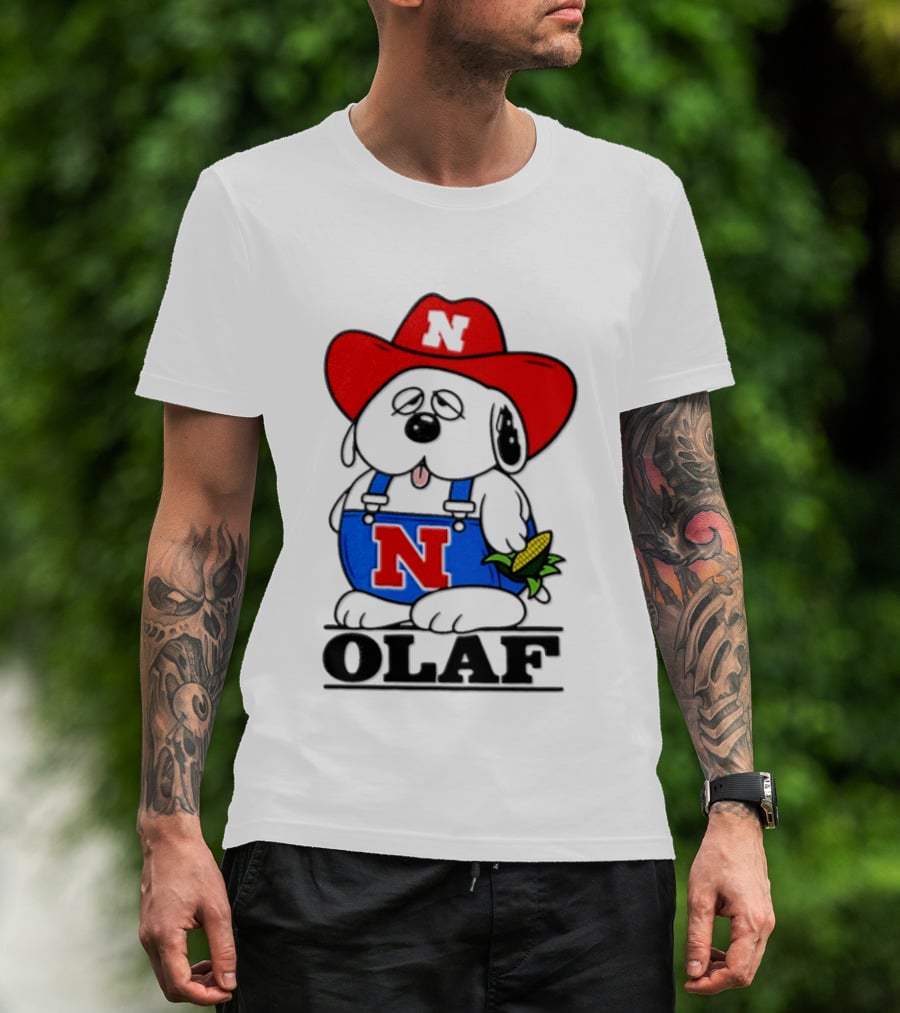 Nebraska Cornhuskers Olaf Dog In Overalls With Corn And Red Hat T-Shirt