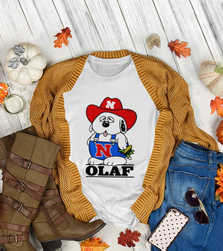 Nebraska Cornhuskers Olaf Dog In Overalls With Corn And Red Hat T-Shirt