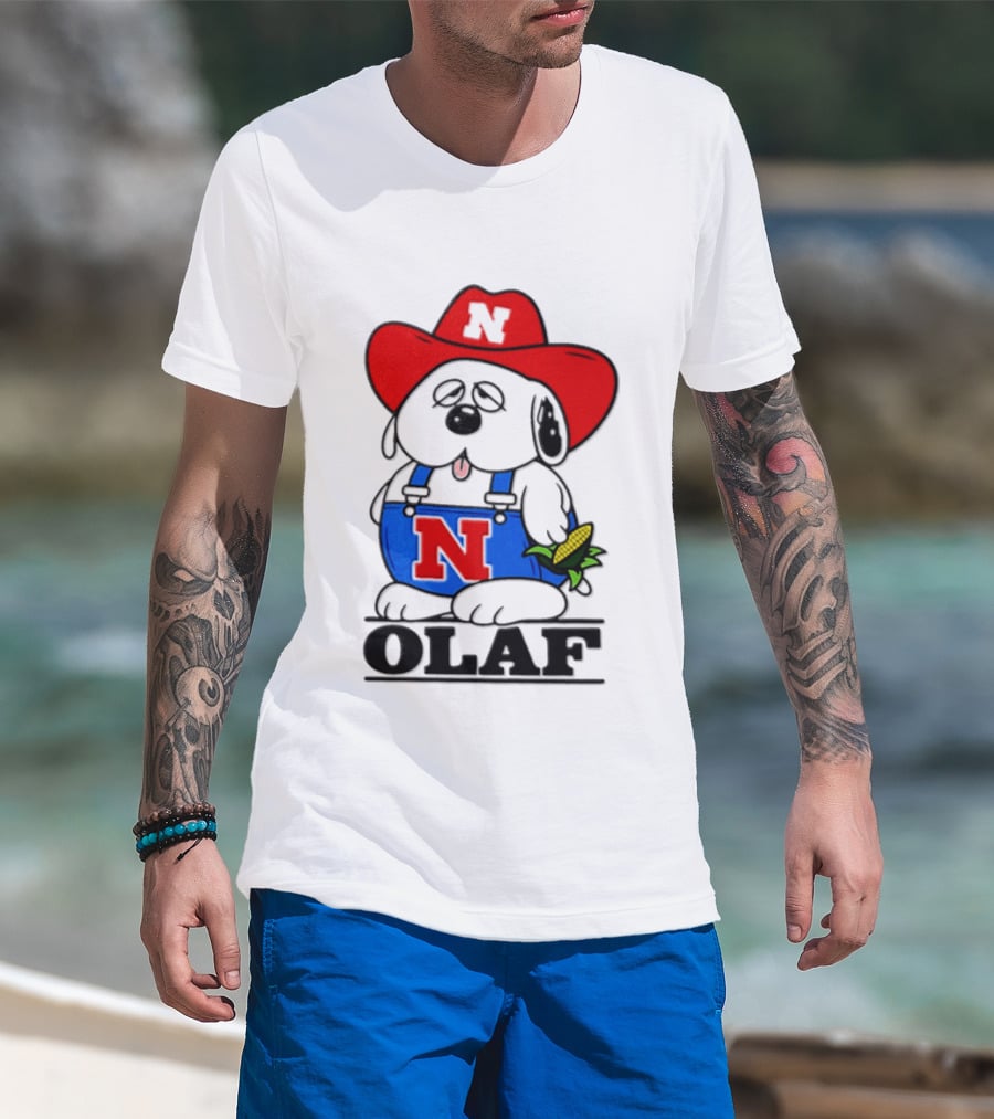 Nebraska Cornhuskers Olaf Dog In Overalls With Corn And Red Hat T-Shirt