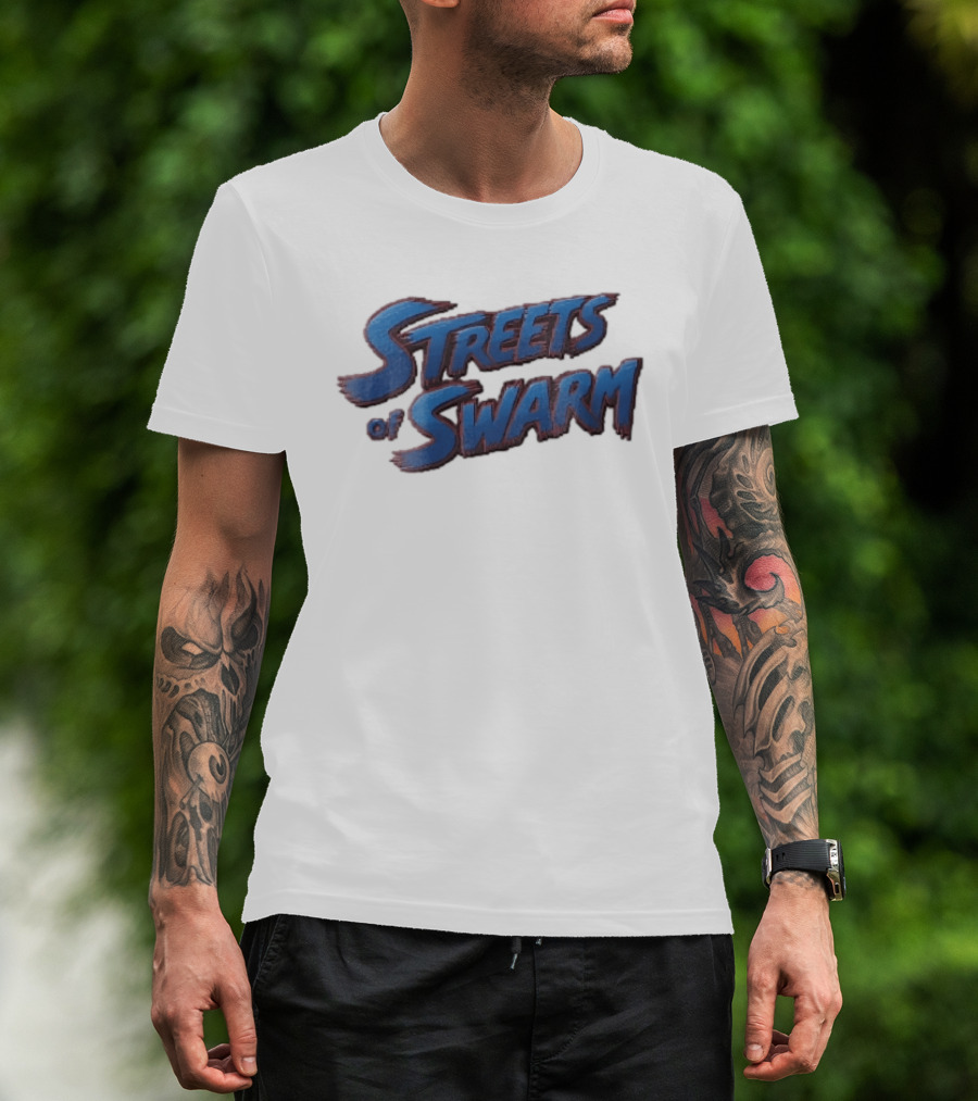 Streets Of Swarm Brushstroke Arcade Title Lettering Retro Gaming T-Shirt
