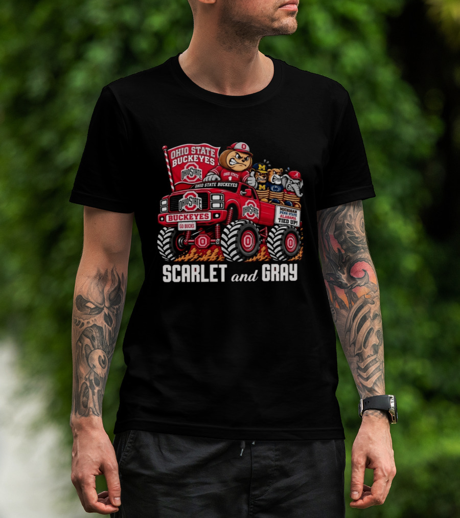 Ohio State Buckeyes 2026 Scarlet And Gray Monster Truck Rivalry Football T-Shirt