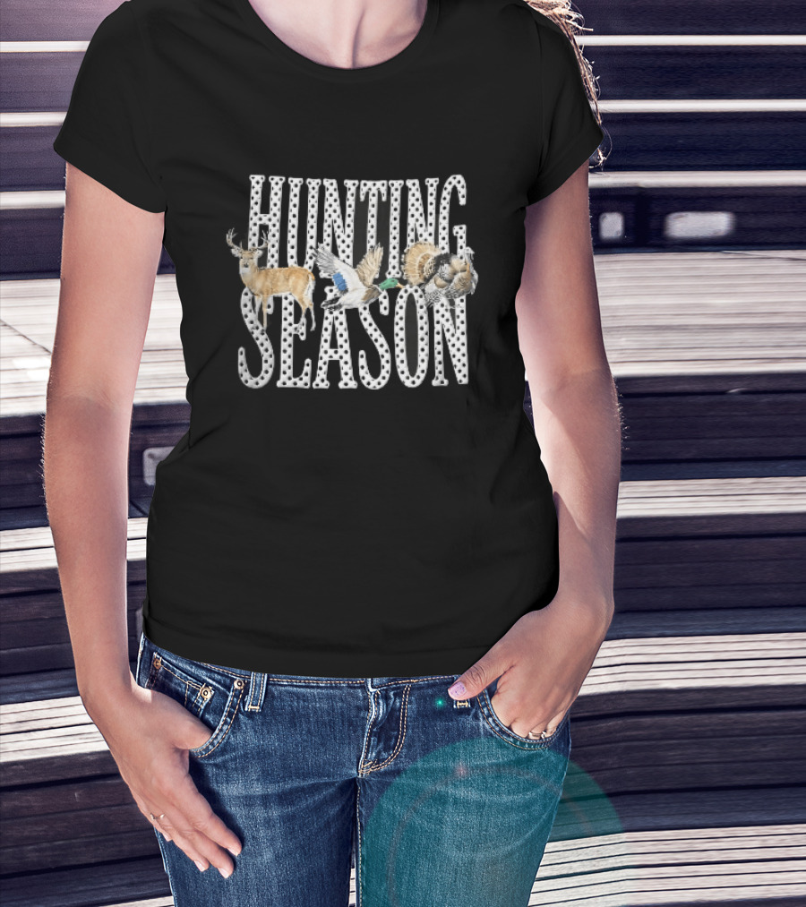 Hunting Season Polka Dot Font Deer Mallard Duck Turkey T-Shirt