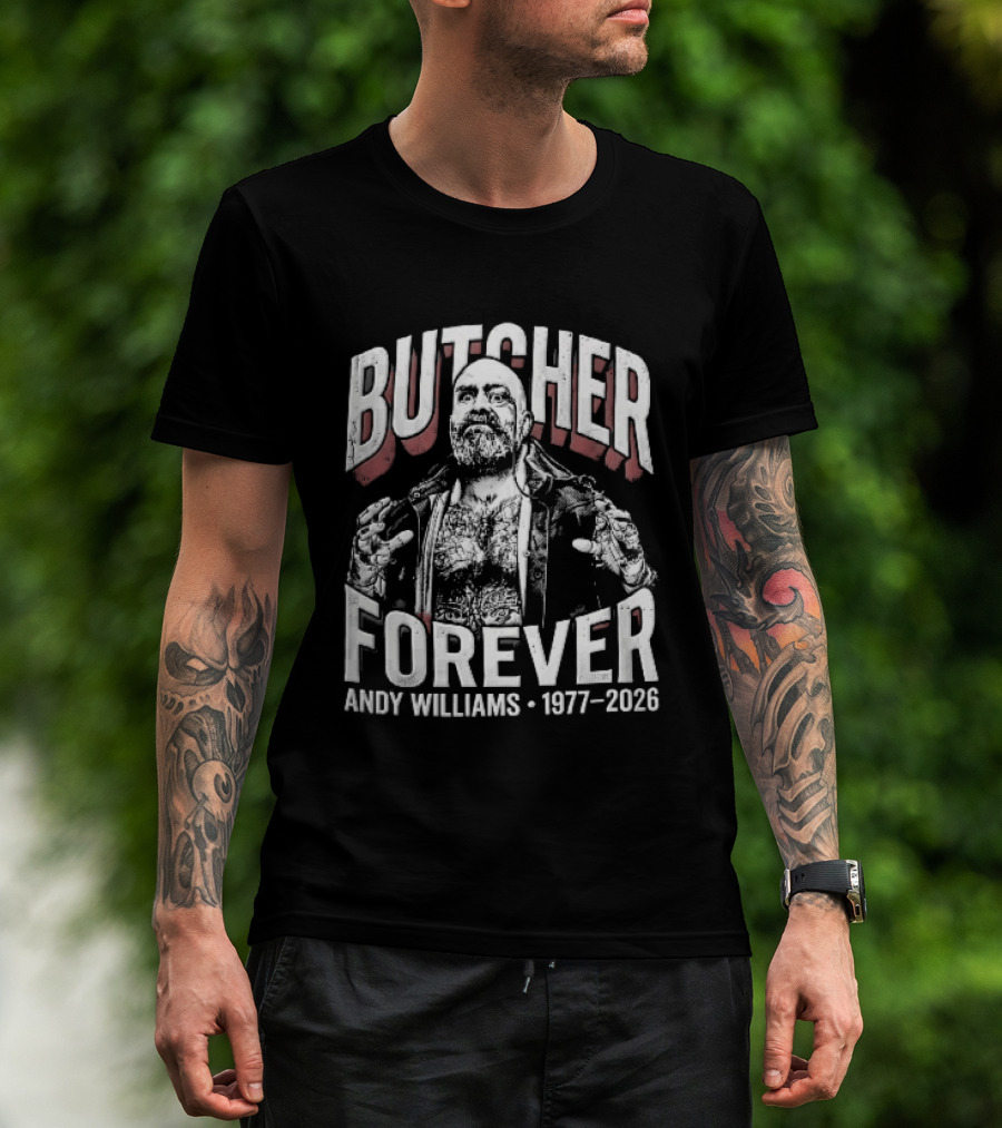Butcher Forever Andy Williams 1977 2026 Monocle Bearded Wrestler T-Shirt