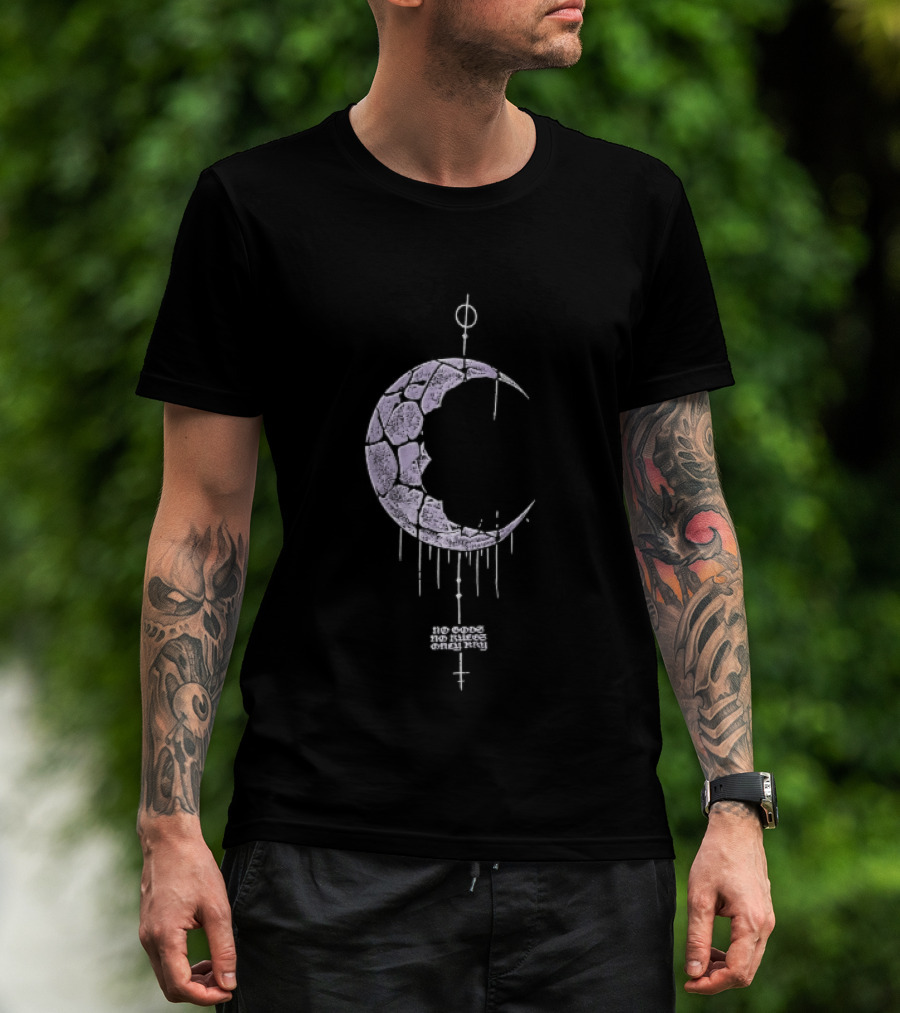 No Gods Rules Only Purple Cracked Crescent Moon T-Shirt
