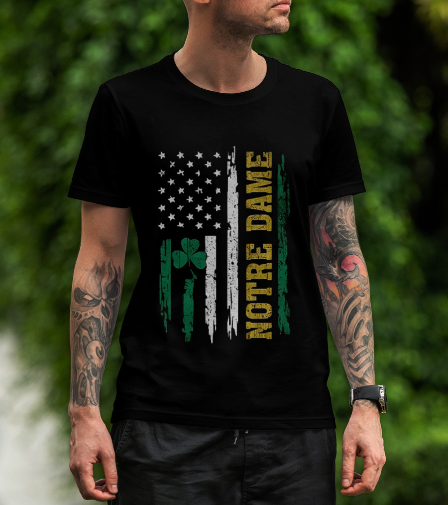 Notre Dame Irish American Flag Football Clover Stars T-Shirt