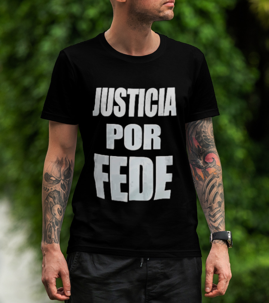 Justicia Por Fede White Block Lettering Marble T-Shirt