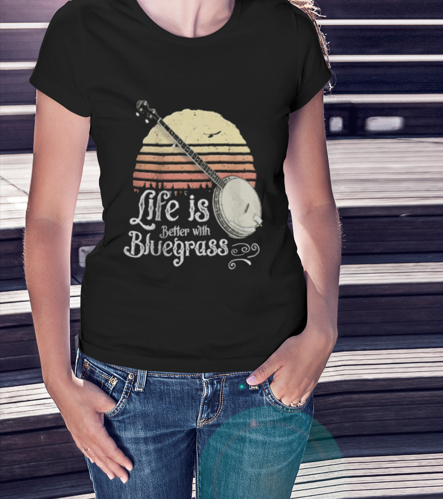 Life Is Better With Bluegrass Vintage Sunset Banjo T-Shirt