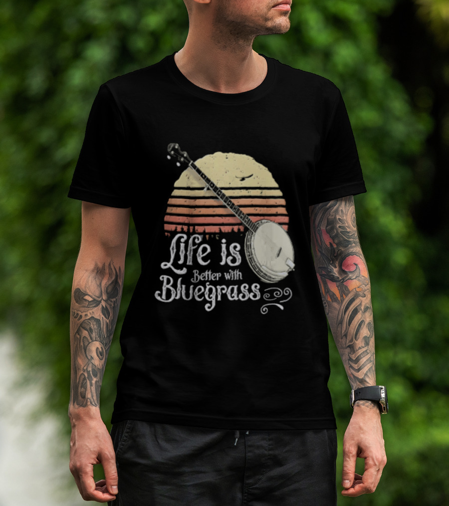 Life Is Better With Bluegrass Vintage Sunset Banjo T-Shirt