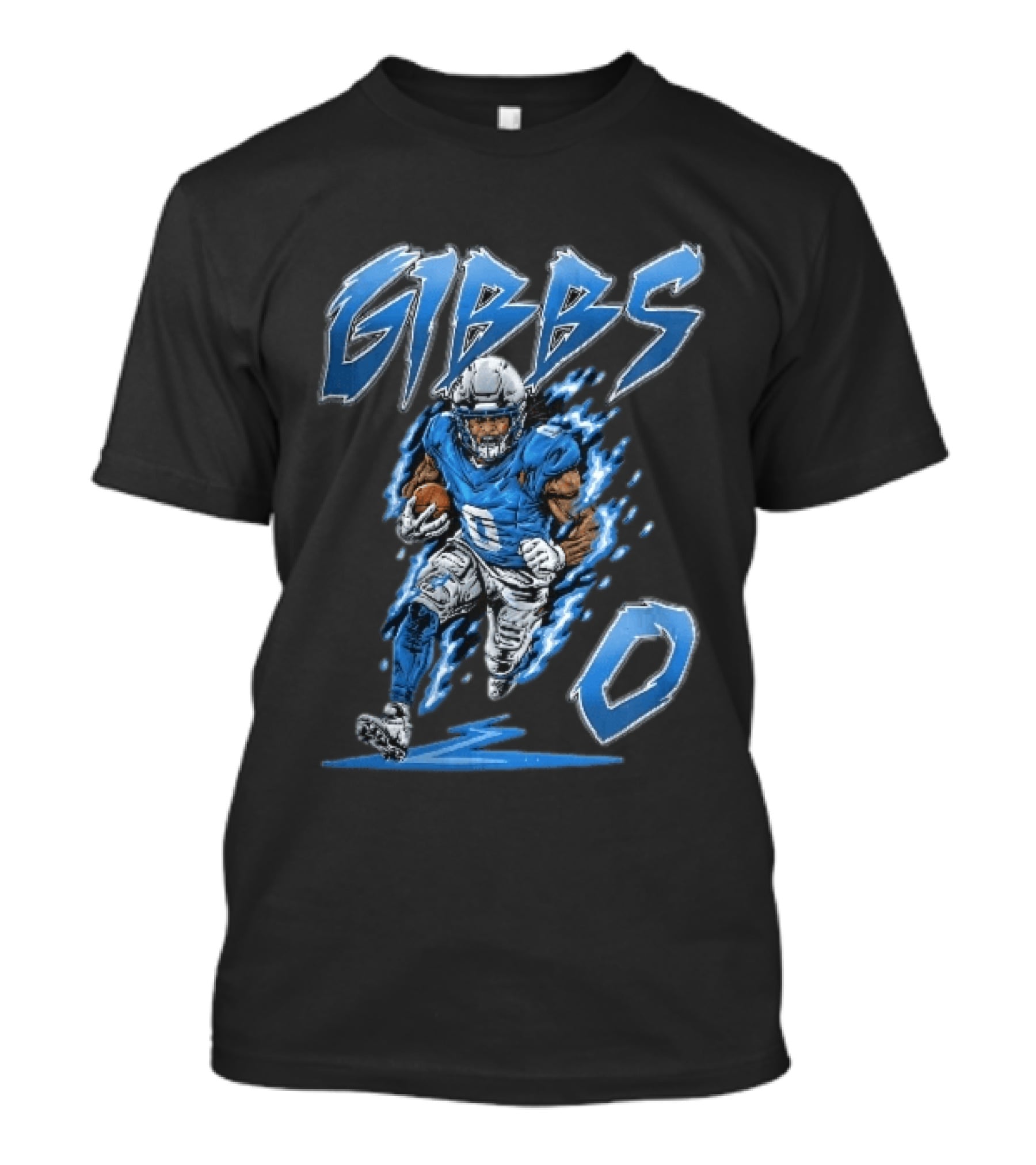 Gibbs 0 Blue Energy Lightning Running Football Player Cartoon T-Shirt
