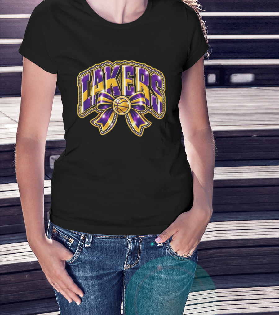 Los Angeles Lakers NBA Basketball Bow Purple Gold T-Shirt