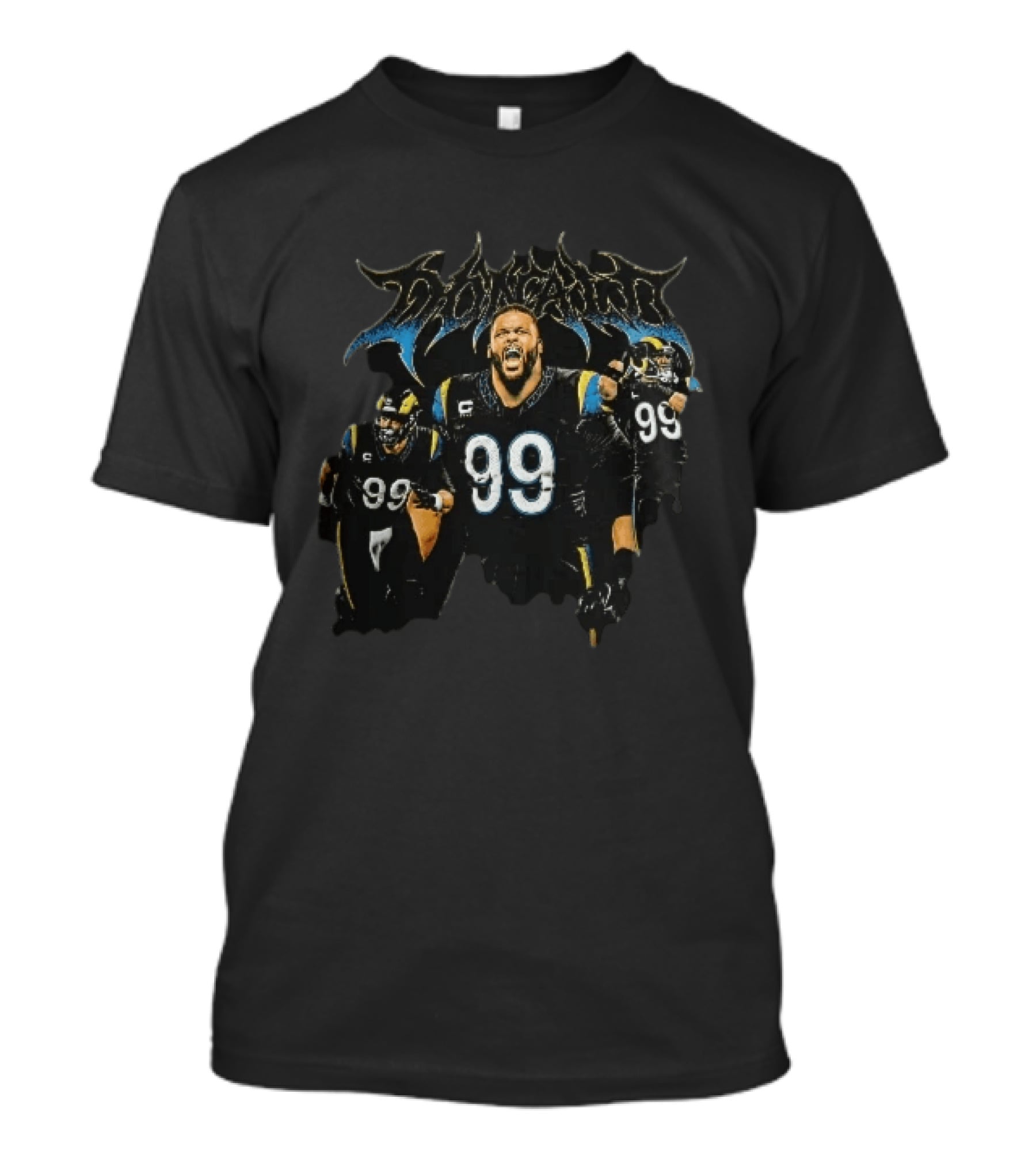 Los Angeles Rams Donald 99 Screaming Heavy Metal Font Collage T-Shirt